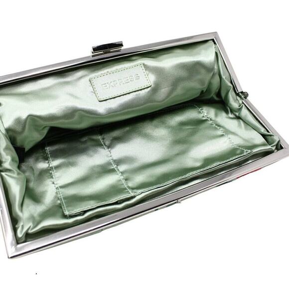 Express Floral Clutch Handbag in Sea Green and Pink Satin 12" Across - Hey Viv - Picture 2 of 7